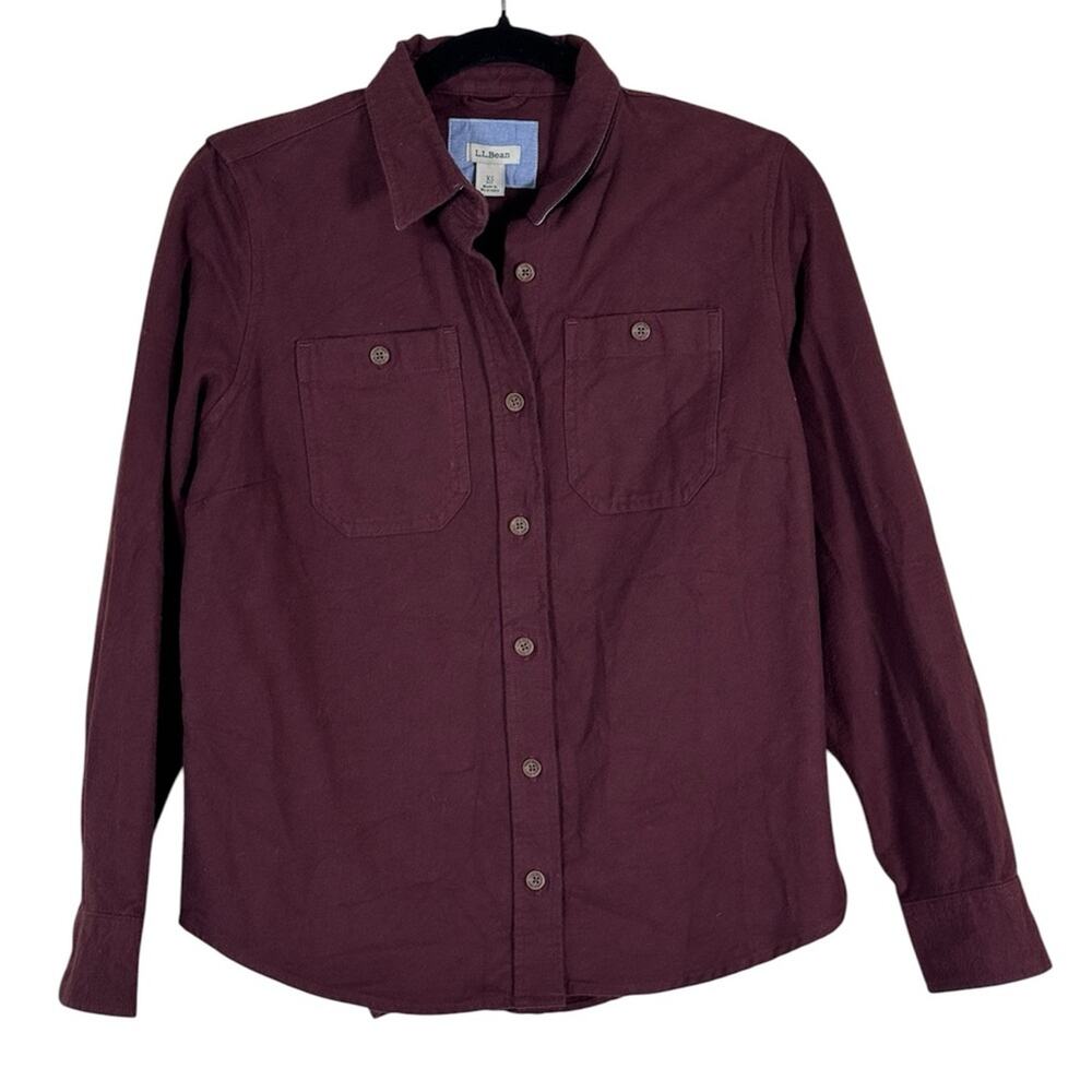 LL Bean Burgundy Cotton Button Down Shirt Womens XS Classic Preppy Casual Warm